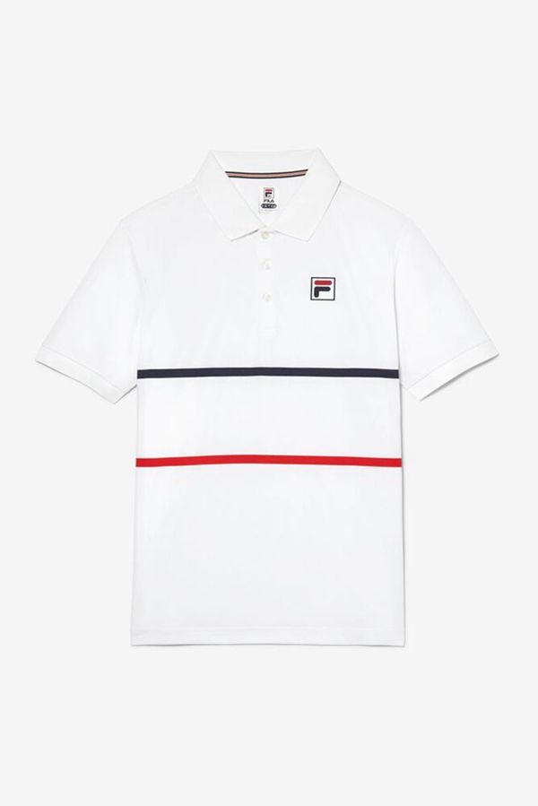 Camisas Polo Fila Hombre Blancas / Azul Marino / Rojas - Short Sleeve Tennis With Double Stripe - Es